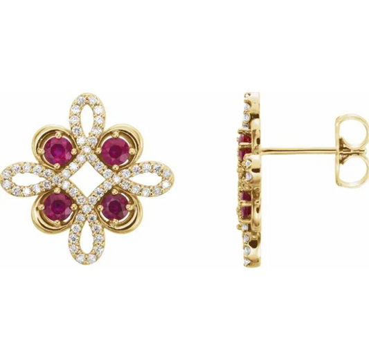 Clover Ruby & Diamond Earrings