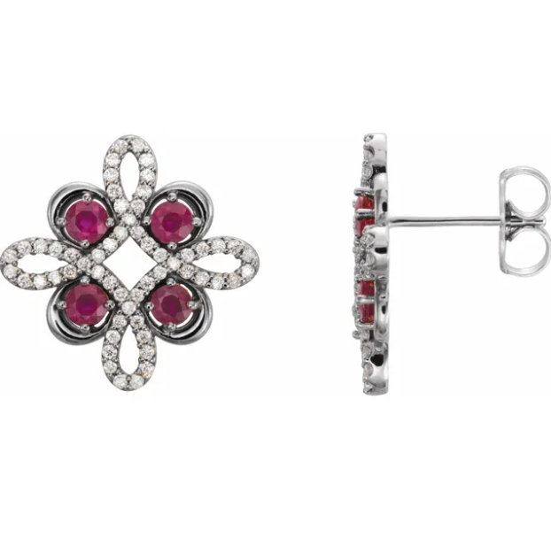 Clover Ruby & Diamond Earrings
