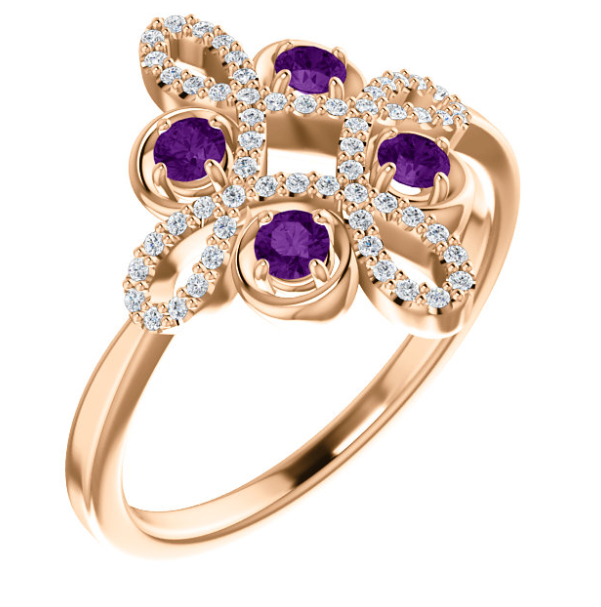 Clover Amethyst and Diamond Clover Ring