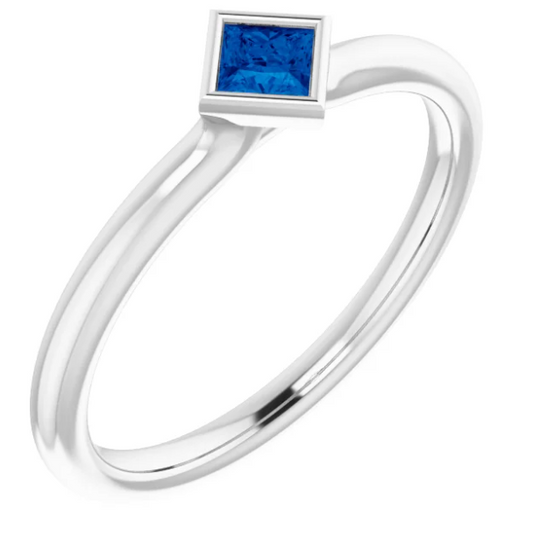 Dahlia Blue Sapphire Square Bezel Stackable Ring