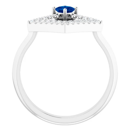Dahlia Square Blue Sapphire and Diamond Ring