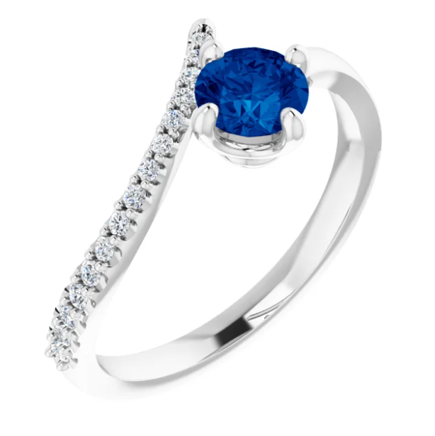 Passionflower Blue Sapphire and Diamond By Pass Ring