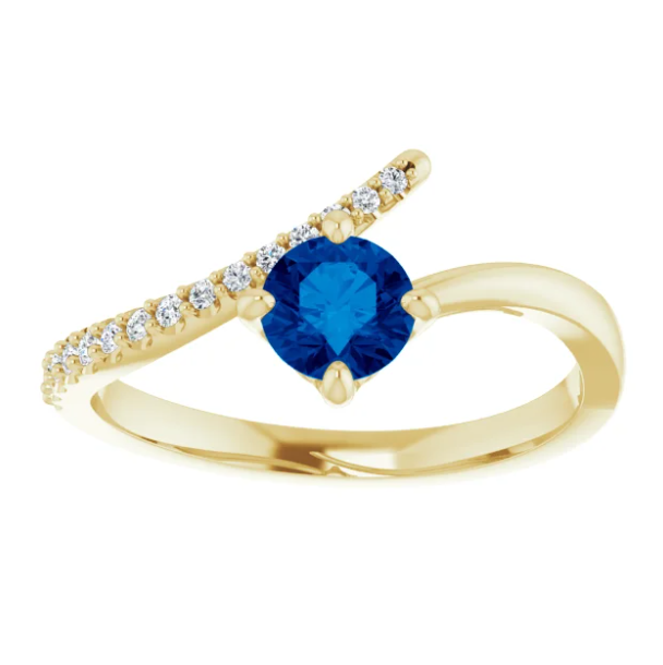 Passionflower Blue Sapphire and Diamond By Pass Ring