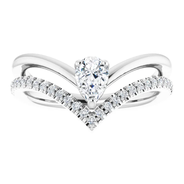 Bellflower White Sapphire and Diamond Chevron Ring