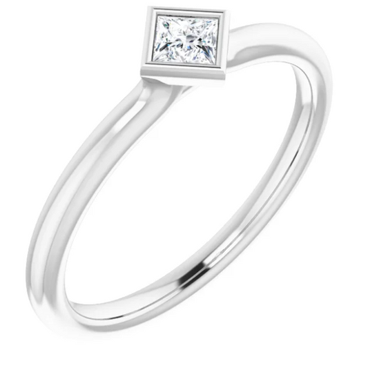 Dahlia White Sapphire Square Bezel Stackable Ring