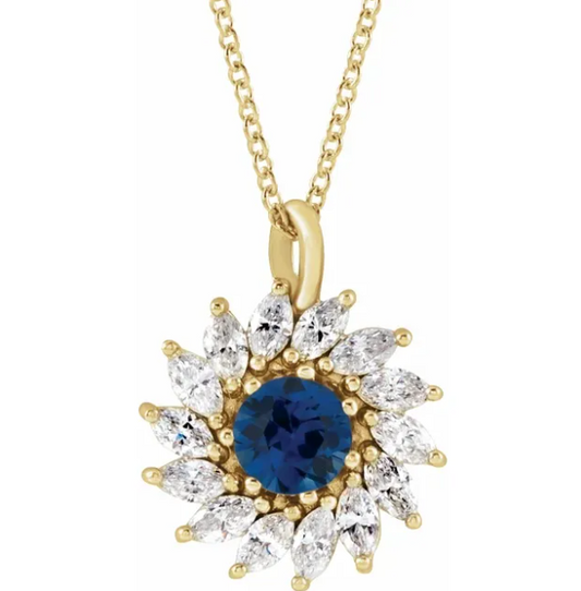 Aster Blue Sapphire and Diamond Starburst Necklace