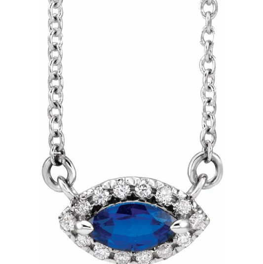 Clematis Marquise Blue Sapphire & Diamond Necklace