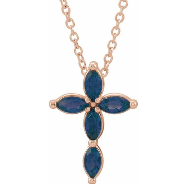 Daffodil Marquise Sapphire Cross Necklace