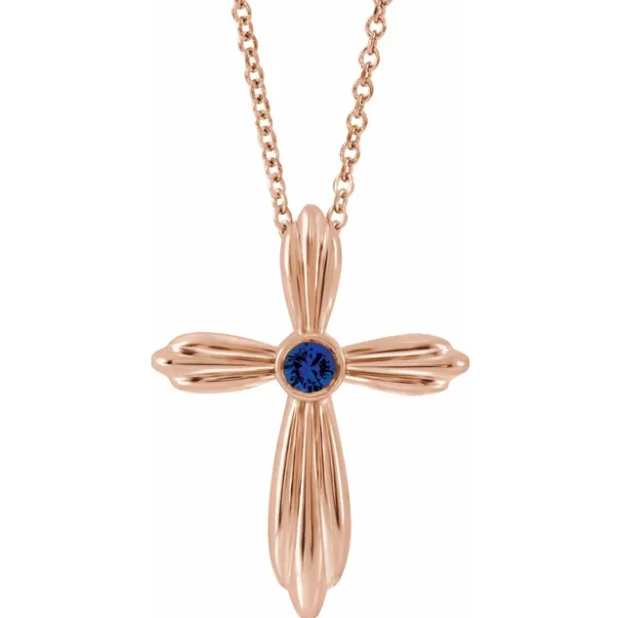 Daffodil Blue Sapphire Cross Necklace