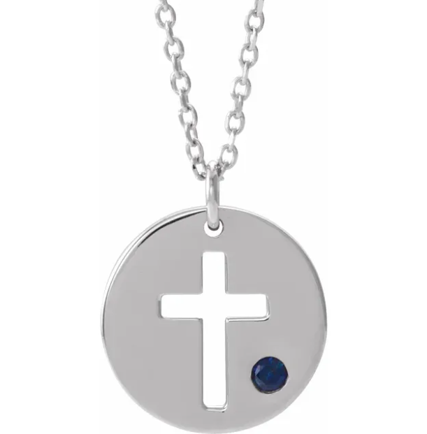 Daffodil Blue Sapphire Cross Disc Necklace