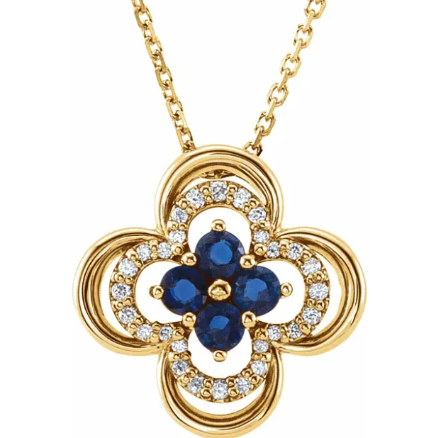 Clover Blue Sapphire and Diamond Necklace