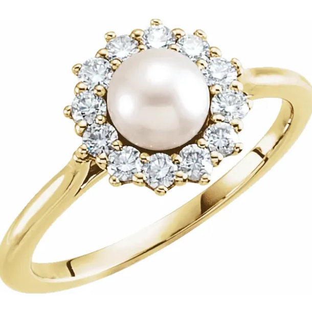 Orchid Pearl and Diamond Halo Style Ring