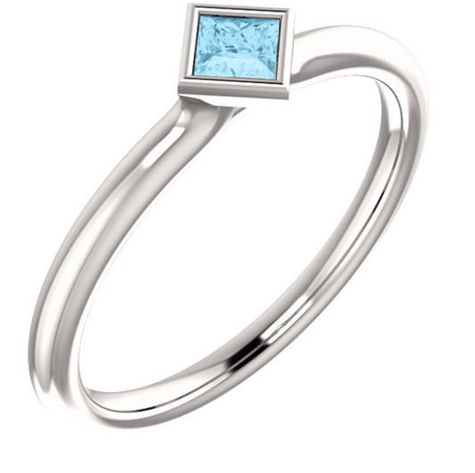 Dahlia Aquamarine Square Bezel Stackable Ring