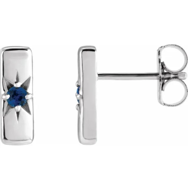 Aster Blue Sapphire Starburst Bar Earrings