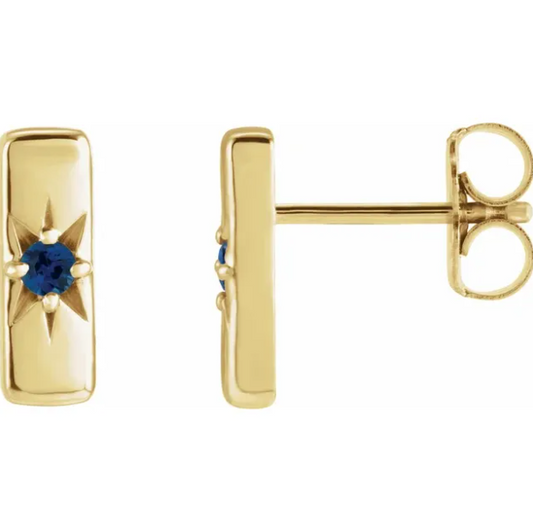 Aster Blue Sapphire Starburst Bar Earrings