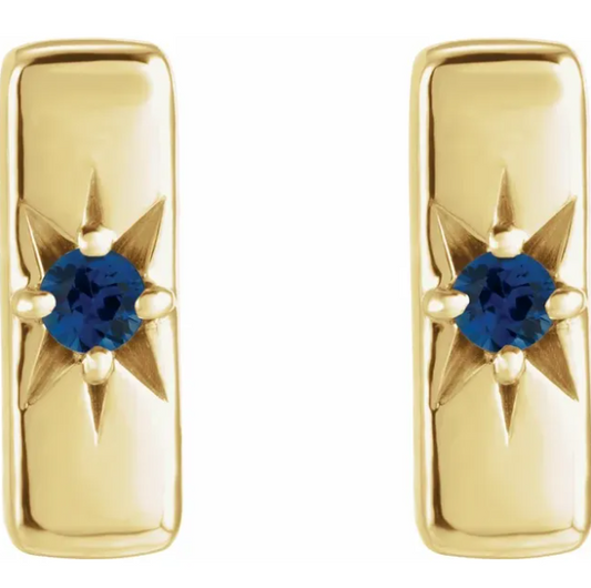 Aster Blue Sapphire Starburst Bar Earrings