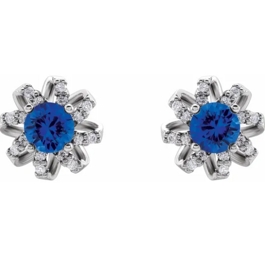 Passionflower Blue Sapphire & Diamond Earrings