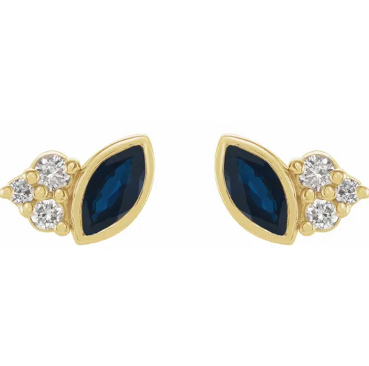 Clematis Blue Sapphire & Diamond Earrings