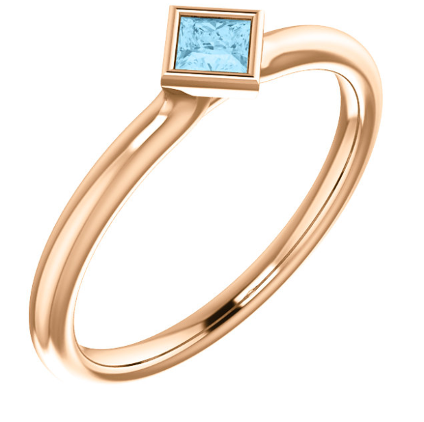 Dahlia Aquamarine Square Bezel Stackable Ring