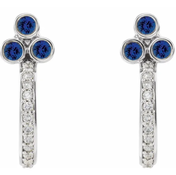 Poppy Blue Sapphire & Diamond J Hoop Earrings