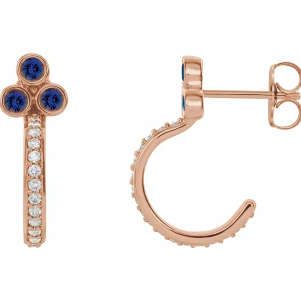 Poppy Blue Sapphire & Diamond J Hoop Earrings