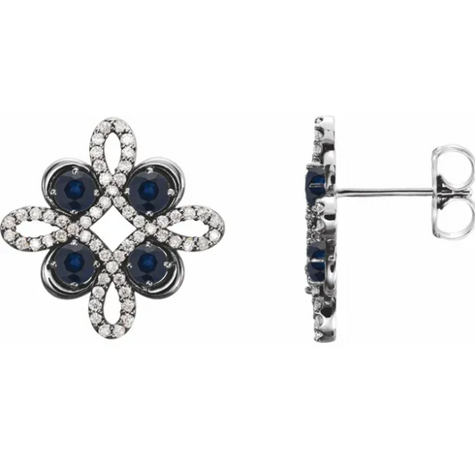 Clover Blue Sapphire & Diamond Earrings