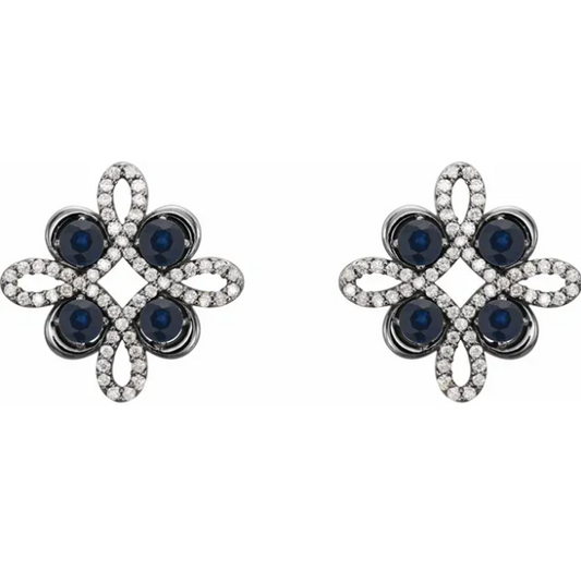 Clover Blue Sapphire & Diamond Earrings