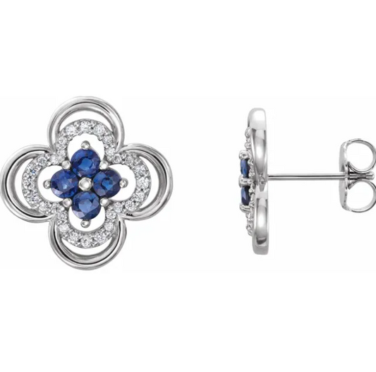 Clover Blue Sapphire & Diamond Earrings