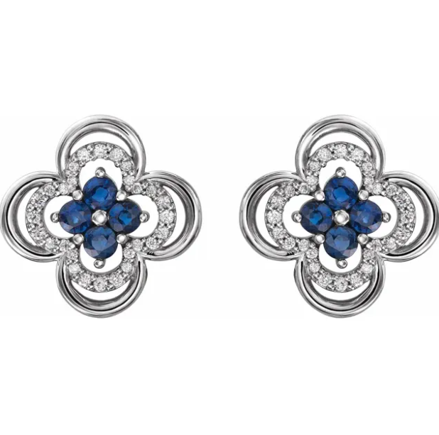 Clover Blue Sapphire & Diamond Earrings