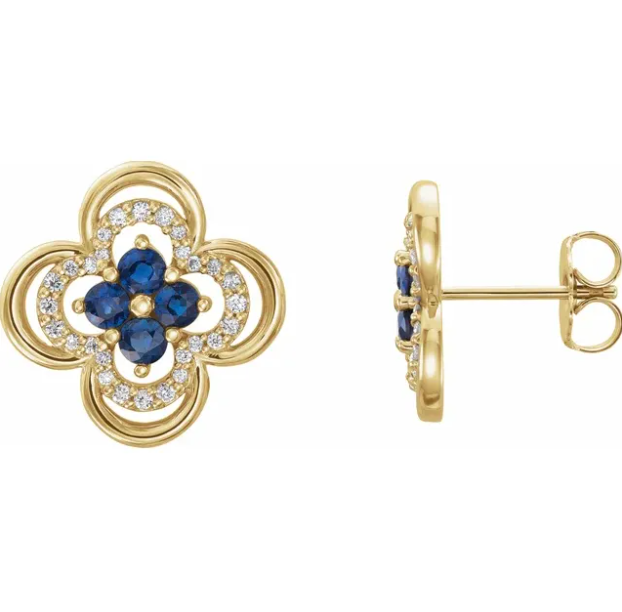 Clover Blue Sapphire & Diamond Earrings