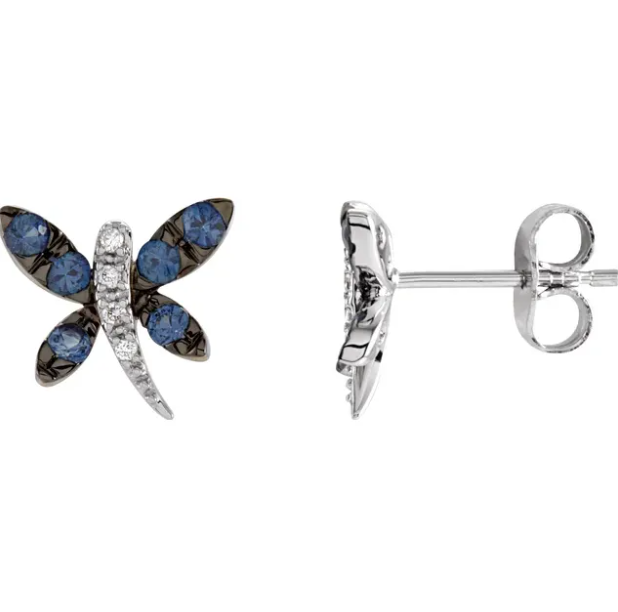 Daisy Blue Sapphire & Diamond Dragonfly Earrings