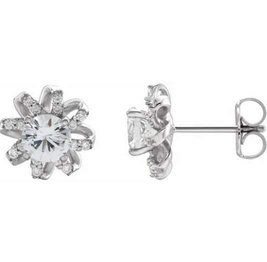 Passionflower White Sapphire & Diamond Earrings