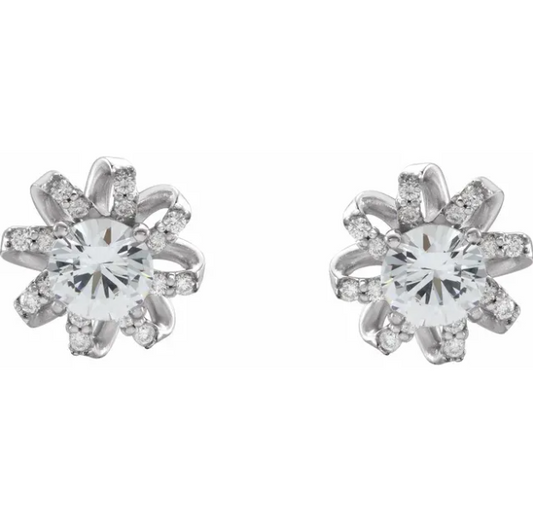 Passionflower White Sapphire & Diamond Earrings