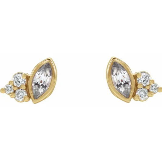 Clematis White Sapphire & Diamond Earrings