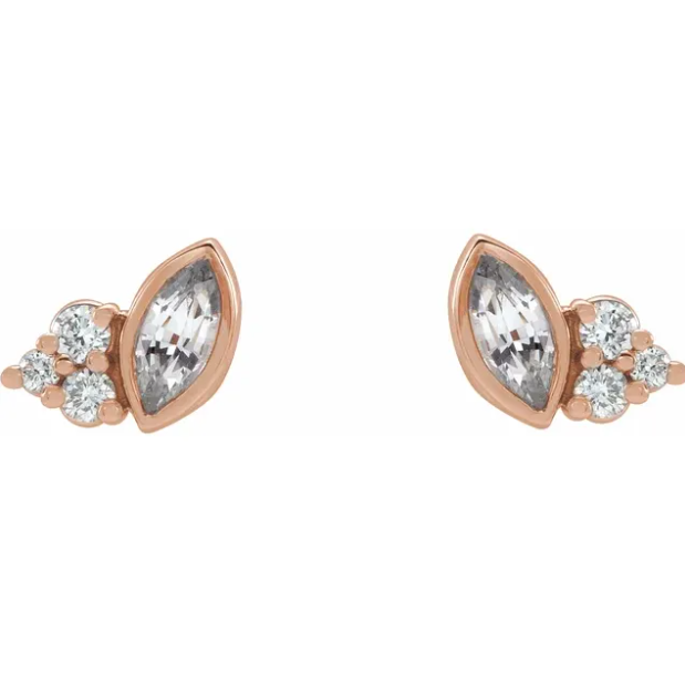 Clematis White Sapphire & Diamond Earrings