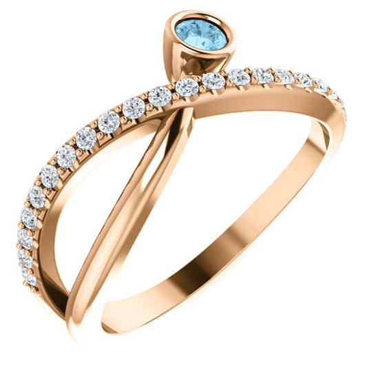 Poppy Aquamarine and Diamond By Pass Ring