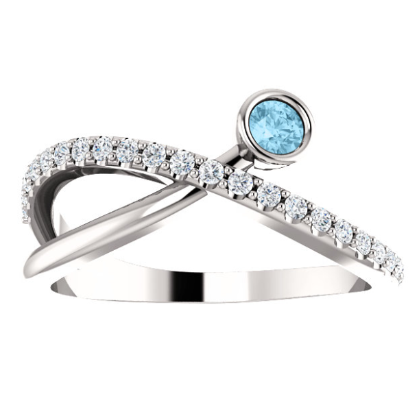 Poppy Aquamarine and Diamond By Pass Ring