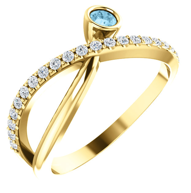 Poppy Aquamarine and Diamond By Pass Ring