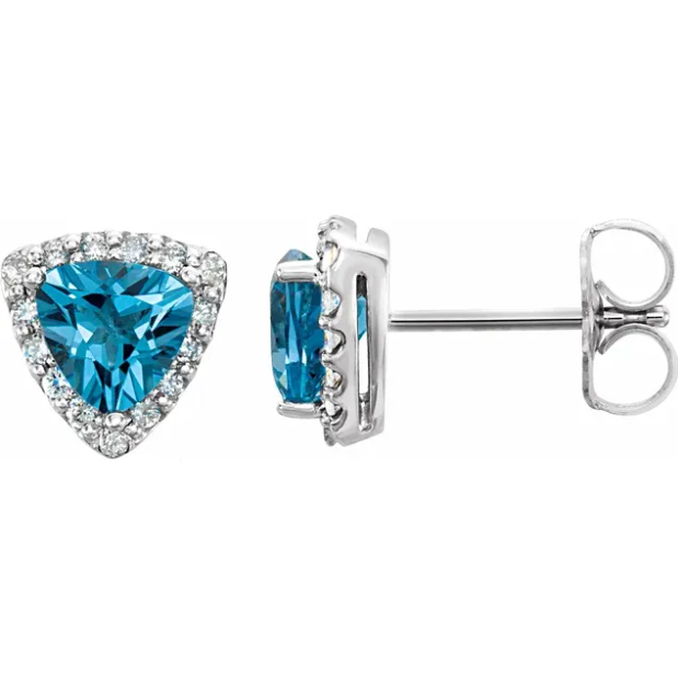 Trillium Swiss Blue Topaz & Diamond Stud Earrings