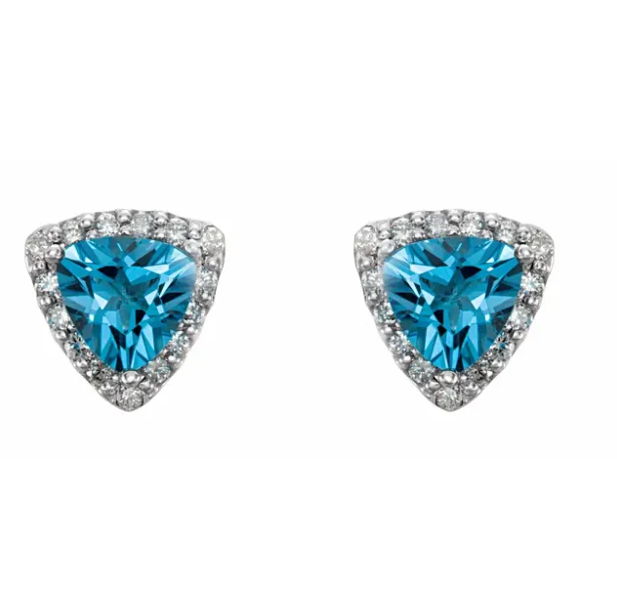 Trillium Swiss Blue Topaz & Diamond Stud Earrings