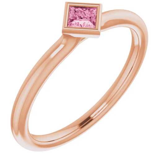 Dahlia Pink Tourmaline Square Bezel Stackable Ring