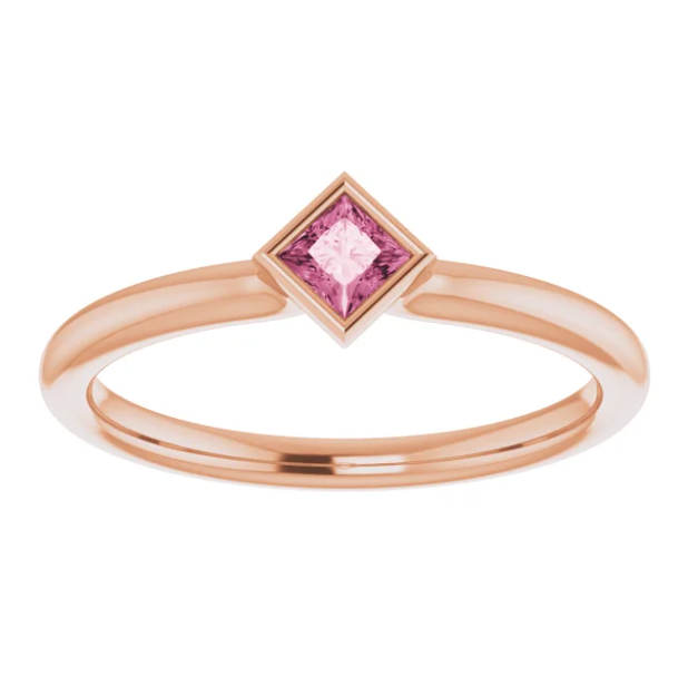 Dahlia Pink Tourmaline Square Bezel Stackable Ring