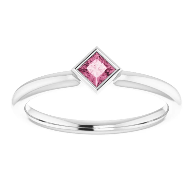 Dahlia Pink Tourmaline Square Bezel Stackable Ring