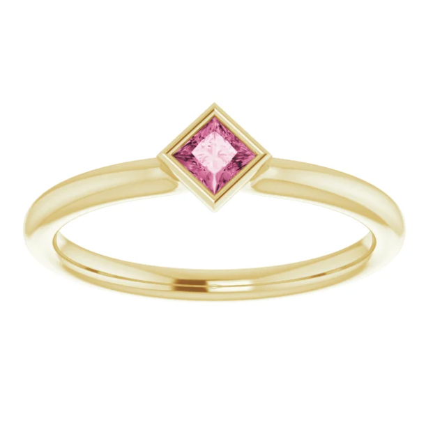 Dahlia Pink Tourmaline Square Bezel Stackable Ring