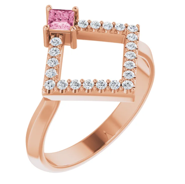 Dahlia Square Pink Tourmaline and Diamond Ring