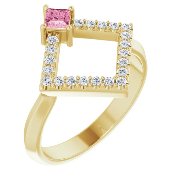 Dahlia Square Pink Tourmaline and Diamond Ring