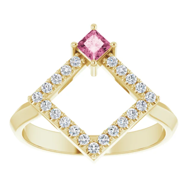 Dahlia Square Pink Tourmaline and Diamond Ring