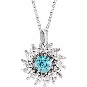 Aster Blue Zircon and Diamond Starburst Necklace
