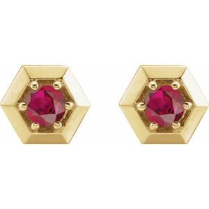 Marigold Ruby Honeycomb Stud Earrings