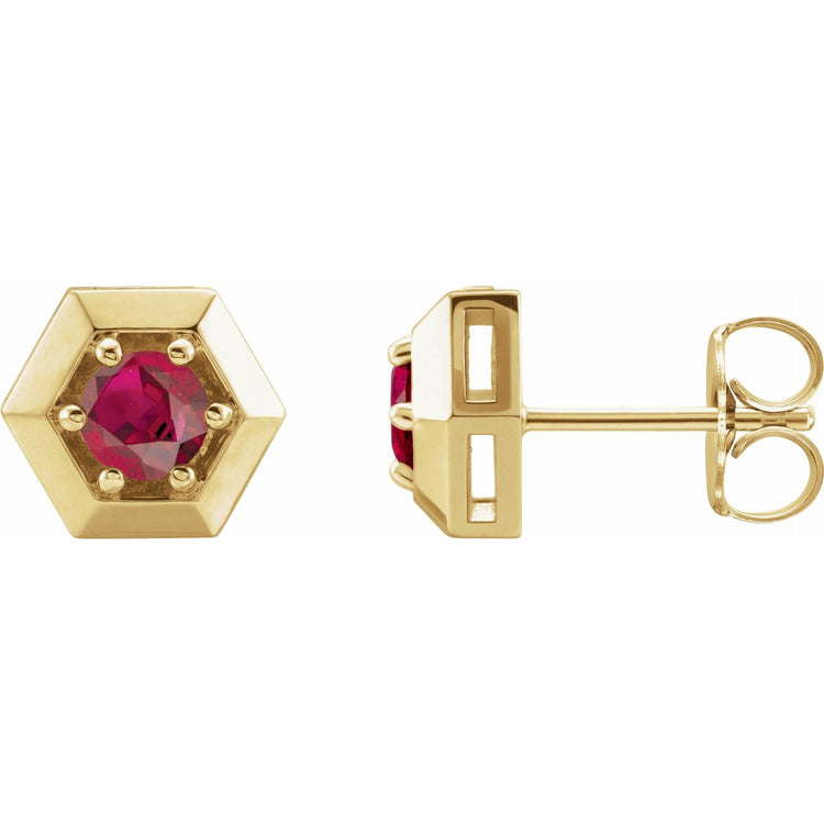 Marigold Ruby Honeycomb Stud Earrings